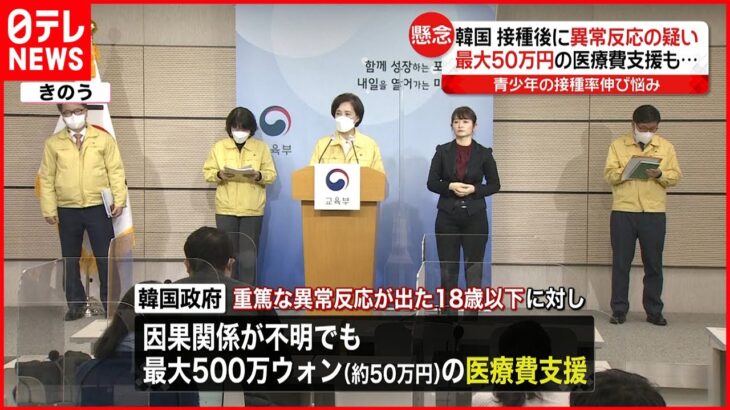 【韓国】接種後の異常反応に”医療費約５０万円”を支援