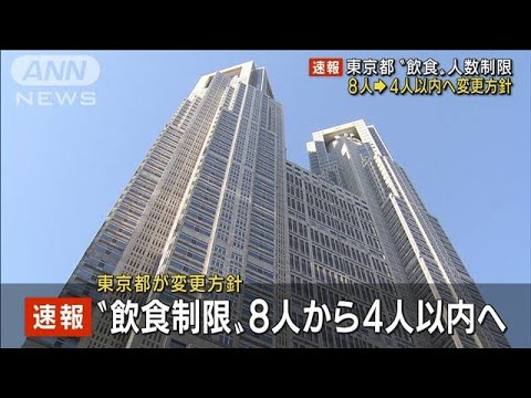 東京　飲食店の人数制限を8人から4人以内にする方針(2022年1月7日)