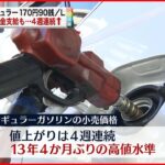 【ガソリン価格】13年4か月ぶりの高値水準…1ℓあたり170円90銭