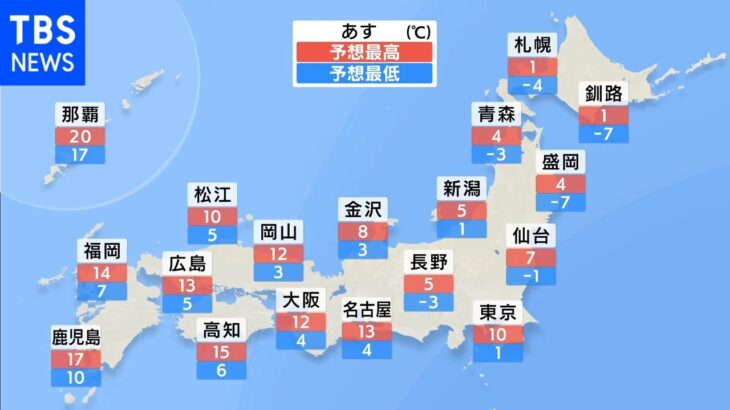 【2月13日 夕方 気象情報】明日の天気