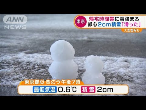 都心2cm積雪「滑った」“帰宅時間帯”に雪強まる(2022年2月11日)