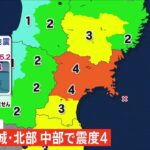 宮城県北部と中部で最大震度4 津波の心配なし