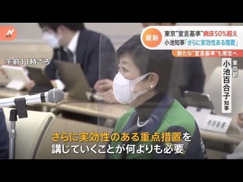 宣言基準の病床５０％超え 小池知事「さらに実効性ある重点措置」言及