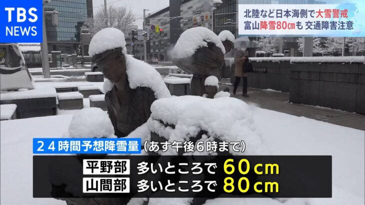 北陸など日本海側で大雪警戒、富山降雪８０センチも 交通障害注意
