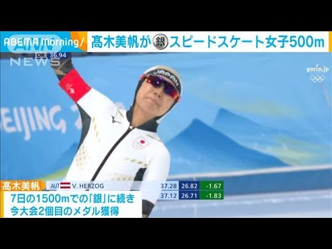 高木美帆が女子500mでも「銀」メダル　スピードスケート(2022年2月14日)
