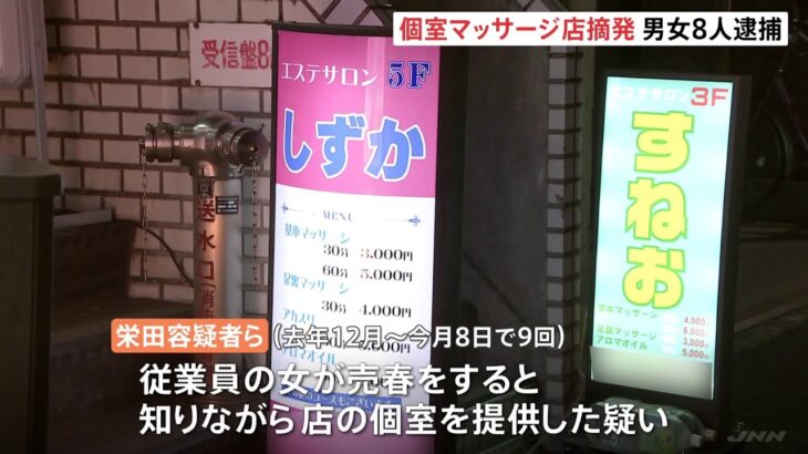 「のびた」「しずか」名の個室マッサージ店 売春の場所提供で摘発