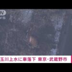 【速報】路面凍結か玉川上水に車落下　男性が軽傷　東京・武蔵野市(2022年2月11日)