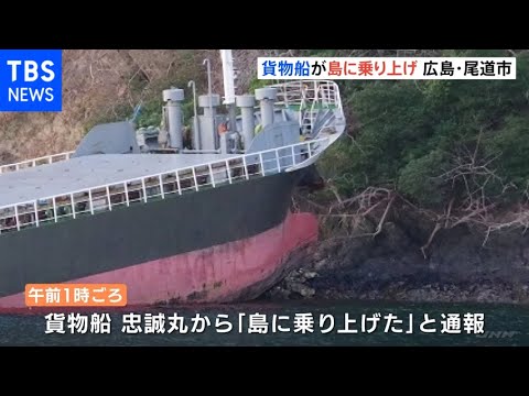 広島・尾道市 瀬戸内海の島に長さ56メートルの貨物船が突っ込む