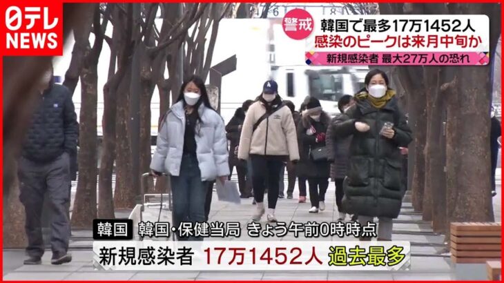 【韓国】感染者１７万人超で過去最多　ピークは３月中旬か