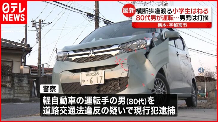 【逮捕】80代運転の車が小1男児はねる…あごと胸うち搬送　栃木・宇都宮