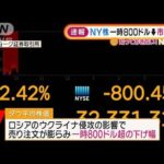 市場混乱・・・NYダウ平均株価　一時800ドル超値下げ(2022年2月25日)