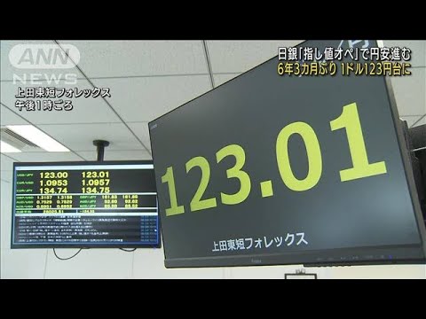 一時1ドル123円台の円安ドル高に　6年3カ月ぶり(2022年3月28日)