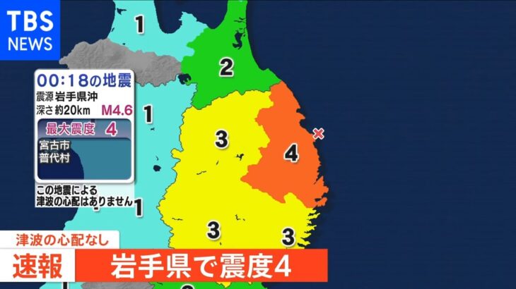 岩手県で震度4 津波の心配なし