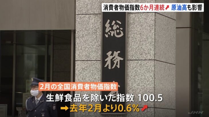 エネルギー約41年ぶり上昇幅で 2月消費者物価0.6％上昇