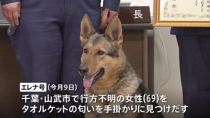 “お手柄”嘱託警察犬に感謝状 行方不明69歳女性をタオルケットの匂いから発見