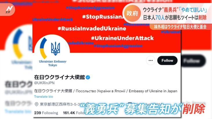 ウクライナ“義勇兵”募集に日本人70人が志願 政府は自制呼びかけ 募集ツイートは削除済み