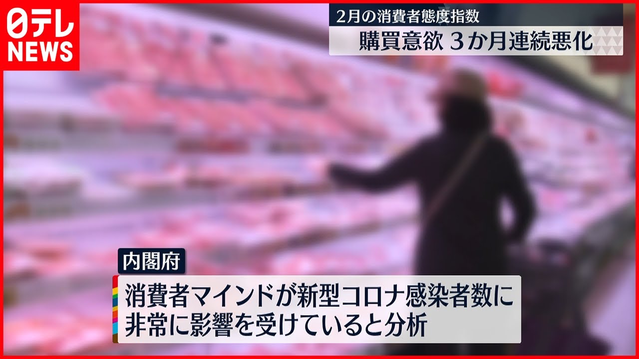 【消費動向調査】“購買意欲”３か月連続マイナス 新型コロナ影響か