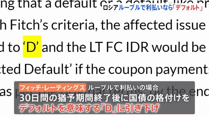 ロシアのドル建て国債利払いがルーブルで行われた場合は「デフォルト」 フィッチ・レーティングスが見解　