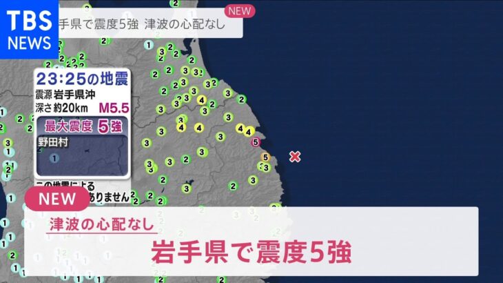 岩手県で震度５強 津波の心配なし