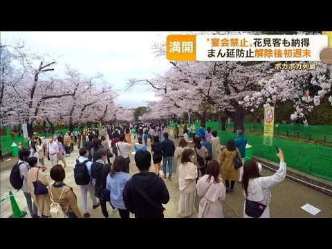 東京・桜満開　“宴会禁止”花見客も納得・・・「桜の名所」マスク外し食べ歩きも(2022年3月28日)