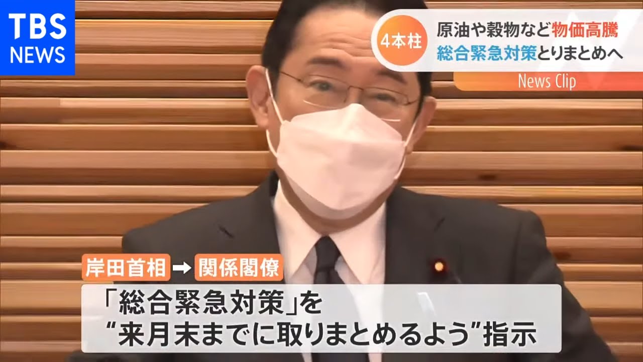 原油や穀物高騰･･･ 岸田首相が「総合緊急対策」の策定を指示 ４月中にとりまとめ