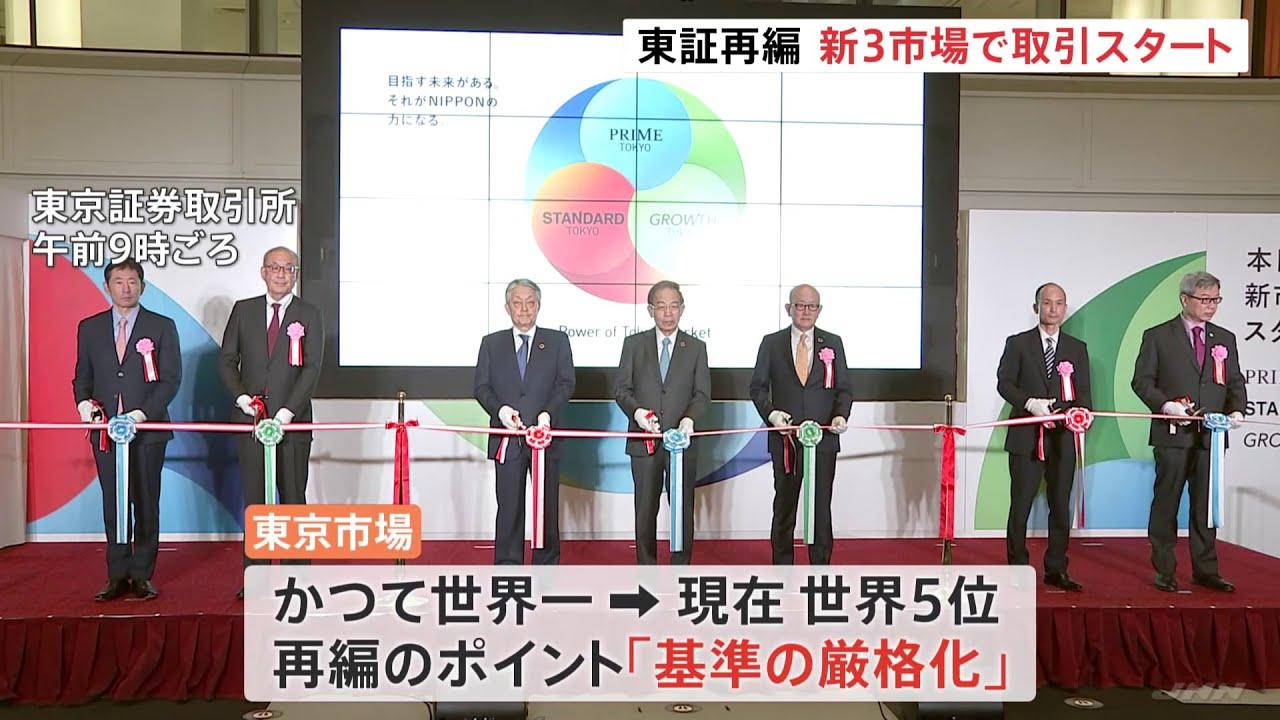 東証 ３区分に再編しての取引開始 １部・２部から「プライム」などに 基準厳格化