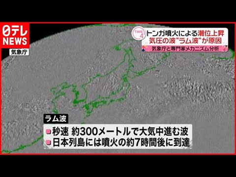 【気象庁分析】トンガ噴火での潮位上昇 「ラム波」が原因