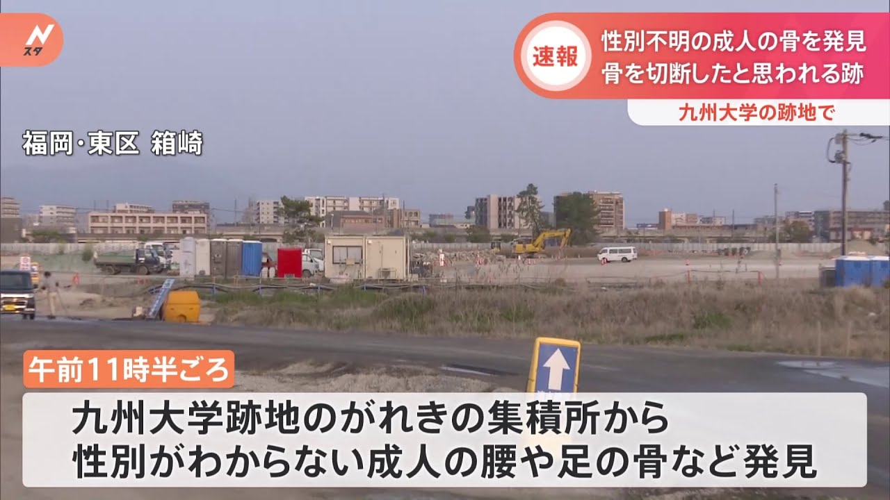 【速報】九州大学の跡地で性別不明の成人の骨を発見