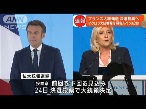 仏大統領選　マクロン氏と極右ルペン氏が決選投票へ(2022年4月11日)