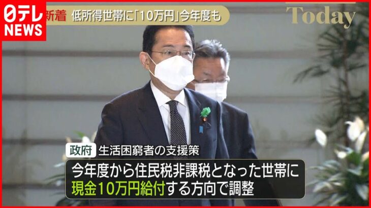 【政府】生活困窮者の支援策 今年度の住民税非課税世帯に現金１０万円給付へ