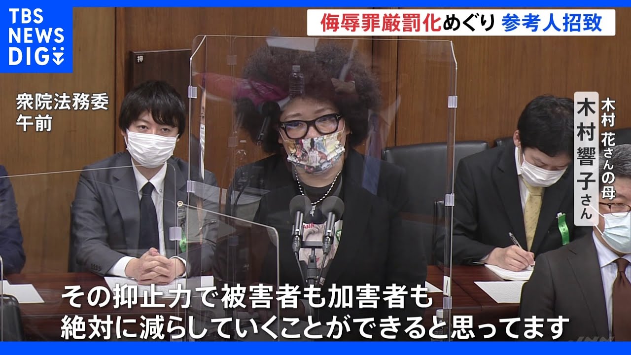 侮辱罪厳罰化で賛否両論　木村花さん母は厳罰化求める　衆議院法務委員会｜TBS&nbsp;NEWS&nbsp;DIG