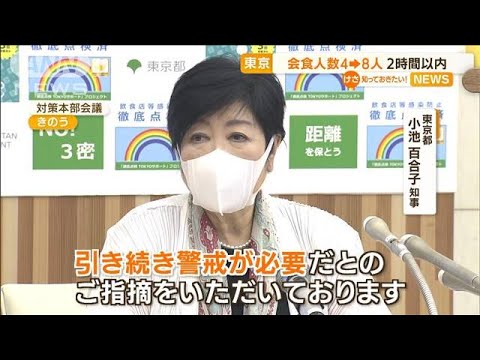 東京　会食人数を1テーブル4人から8人へ　2時間以内(2022年4月22日)