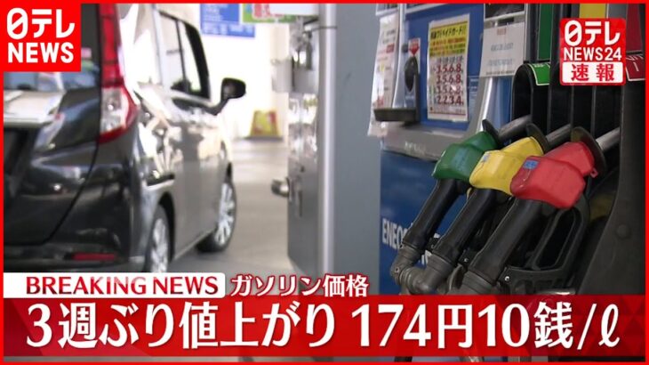 【速報】ガソリン平均価格174円10銭　3週ぶり値上がり
