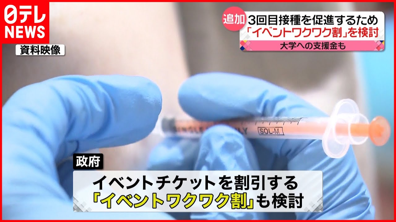 【新型コロナ】3回目接種促進へ ｢イベントワクワク割｣を検討 政府