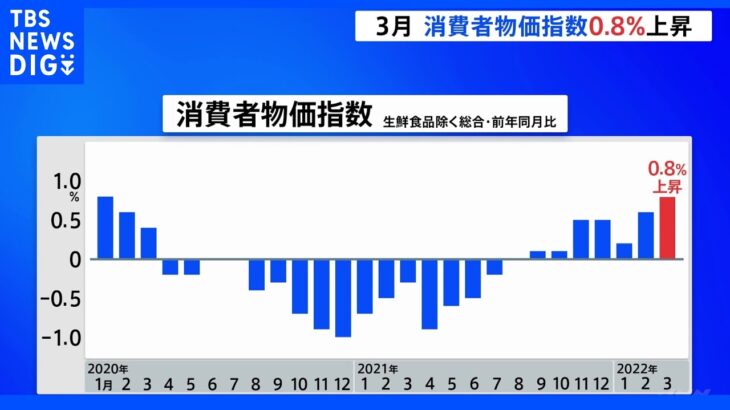 3月の消費者物価指数0.8％上昇 エネルギー価格は41年2か月ぶりの上げ幅｜TBS NEWS DIG