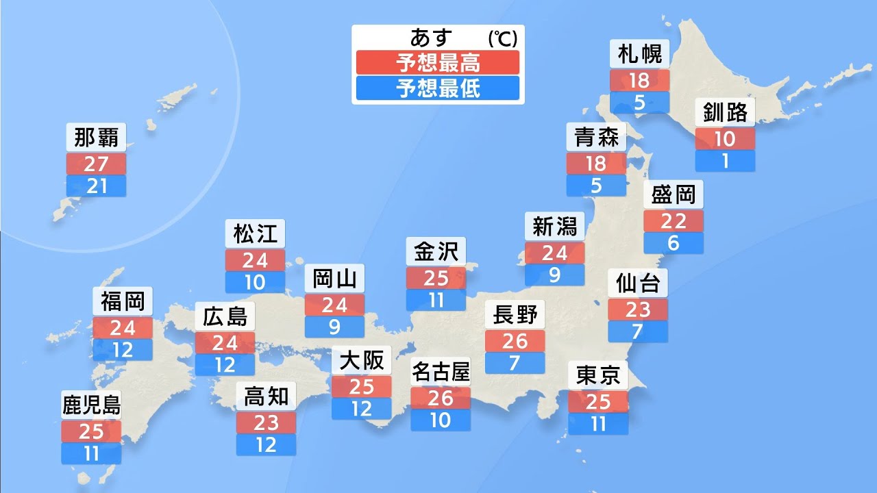 【4月9日 夕方 気象情報】明日の天気