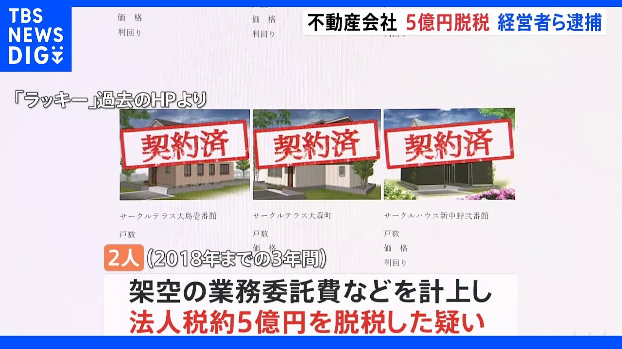 5億円脱税の疑い 投資用アパート販売会社の実質的経営者ら2人を逮捕 東京地検特捜部|TBS NEWS DIG