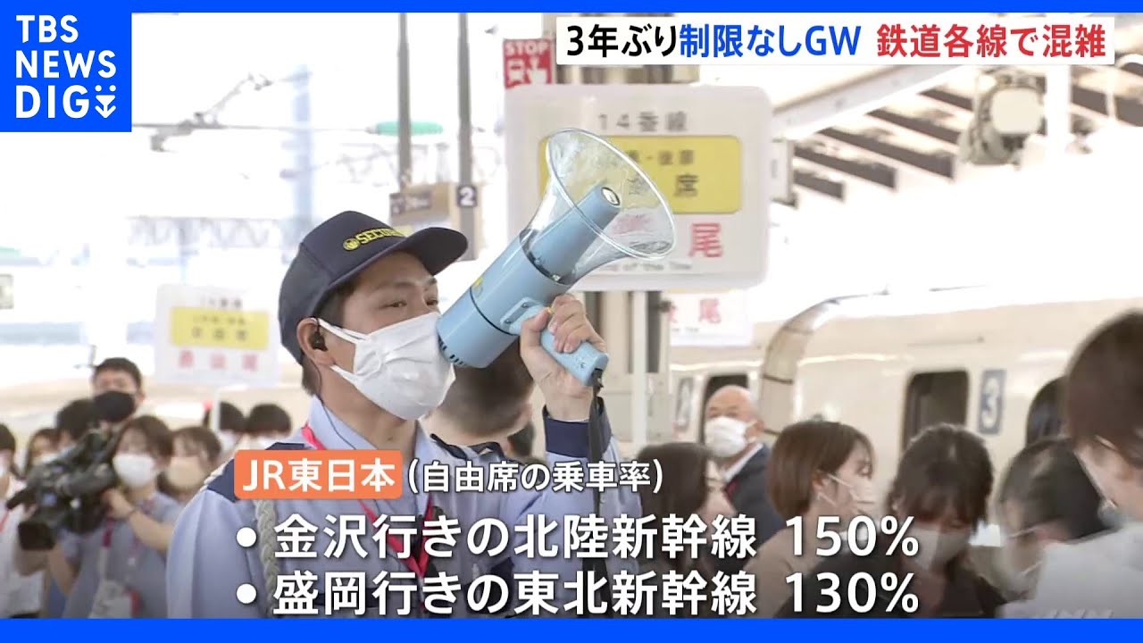 ＧＷ後半スタート&nbsp;鉄道各線で混雑&nbsp;&nbsp;３年ぶり制限なし｜TBS&nbsp;NEWS&nbsp;DIG