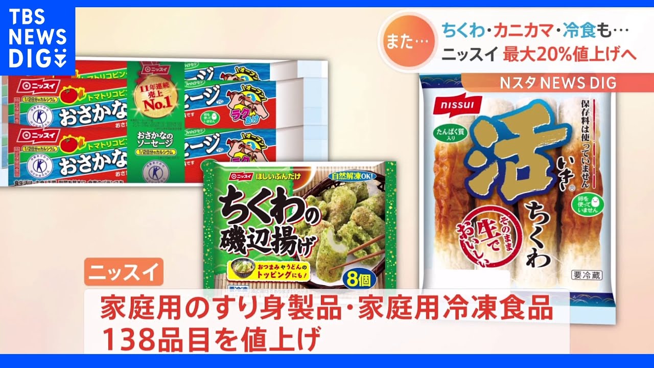 ニッスイ　ちくわ・カニカマ・冷食など138品目&nbsp;最大20％値上げへ　8月1日の納品分から｜TBS&nbsp;NEWS&nbsp;DIG