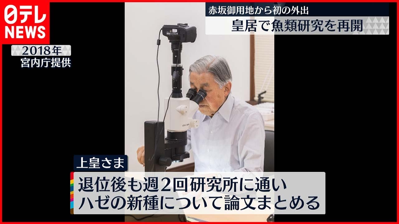 【上皇さま】引っ越し後初めて外出 皇居の研究施設で魚類研究を再開