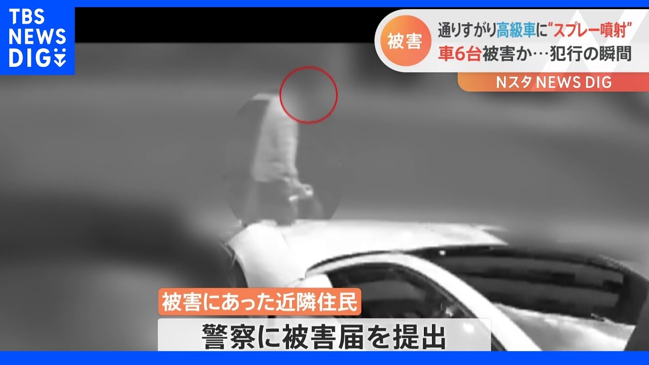 高級車にスプレー噴射か　通りすがりに…防犯カメラに犯行の瞬間が【Nスタ】｜TBS&nbsp;NEWS&nbsp;DIG