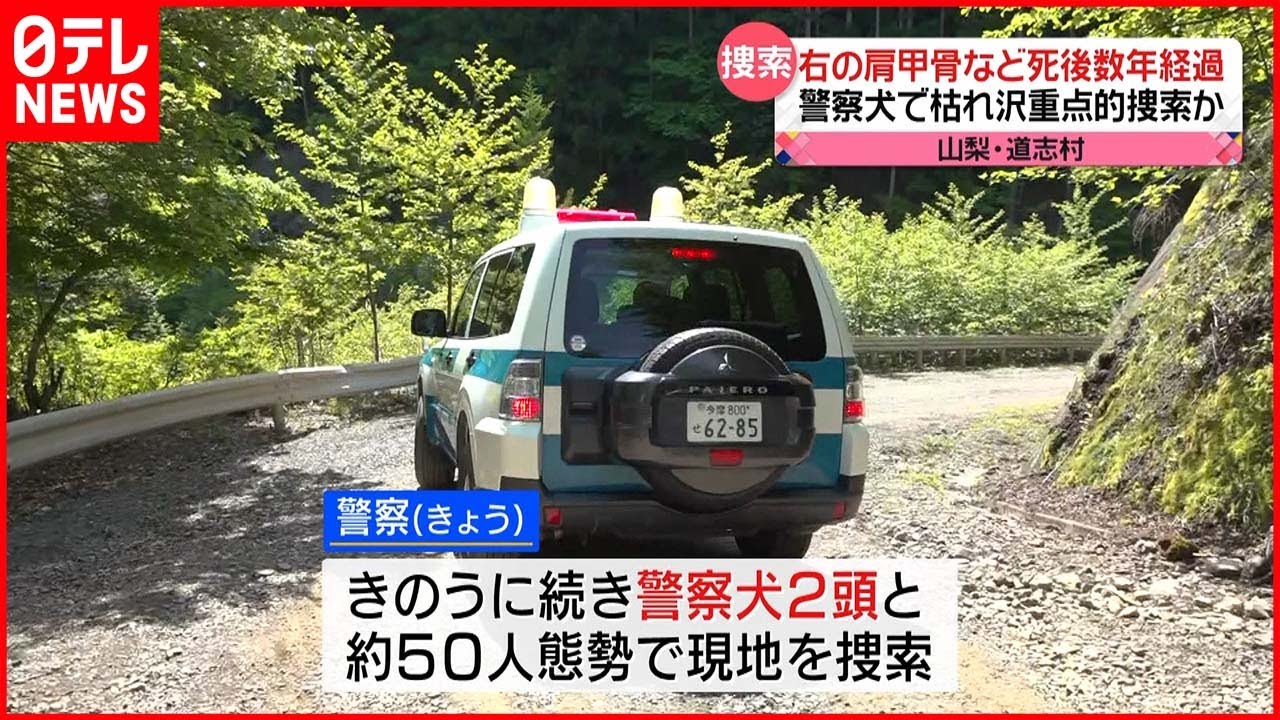 【山梨･道志村】“子どもの骨”発見の山中 警察犬で“枯れ沢”重点的に捜索か