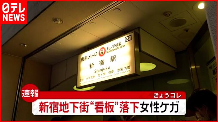 【速報】地下街と地上つなぐ階段で“看板”落下 女性ケガ 東京・新宿