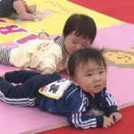 中にはスタート地点で泣き出す子も…赤ちゃんがハイハイの速さを競うレース　大阪城公園で開催