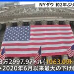 ニューヨーク株式市場 ダウ平均株価 約2年ぶりの大幅下落 一時1300ドル安｜TBS NEWS DIG
