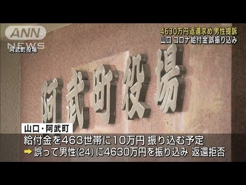 給付金誤振り込み　町が“返還拒否”の住民提訴(2022年5月12日)