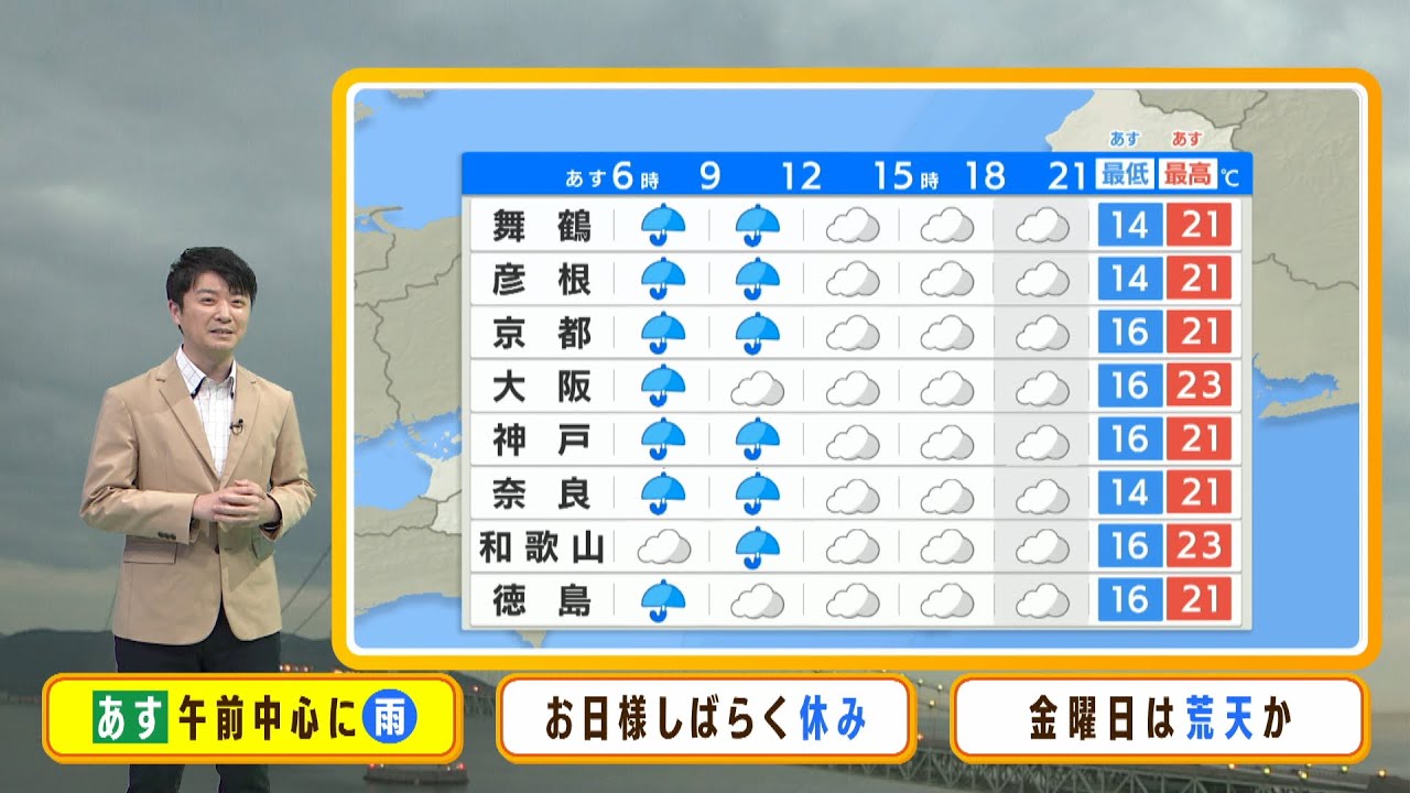 【5月11日(水)】水曜日は午前中心に雨　金曜日は荒天・大雨か【近畿地方】