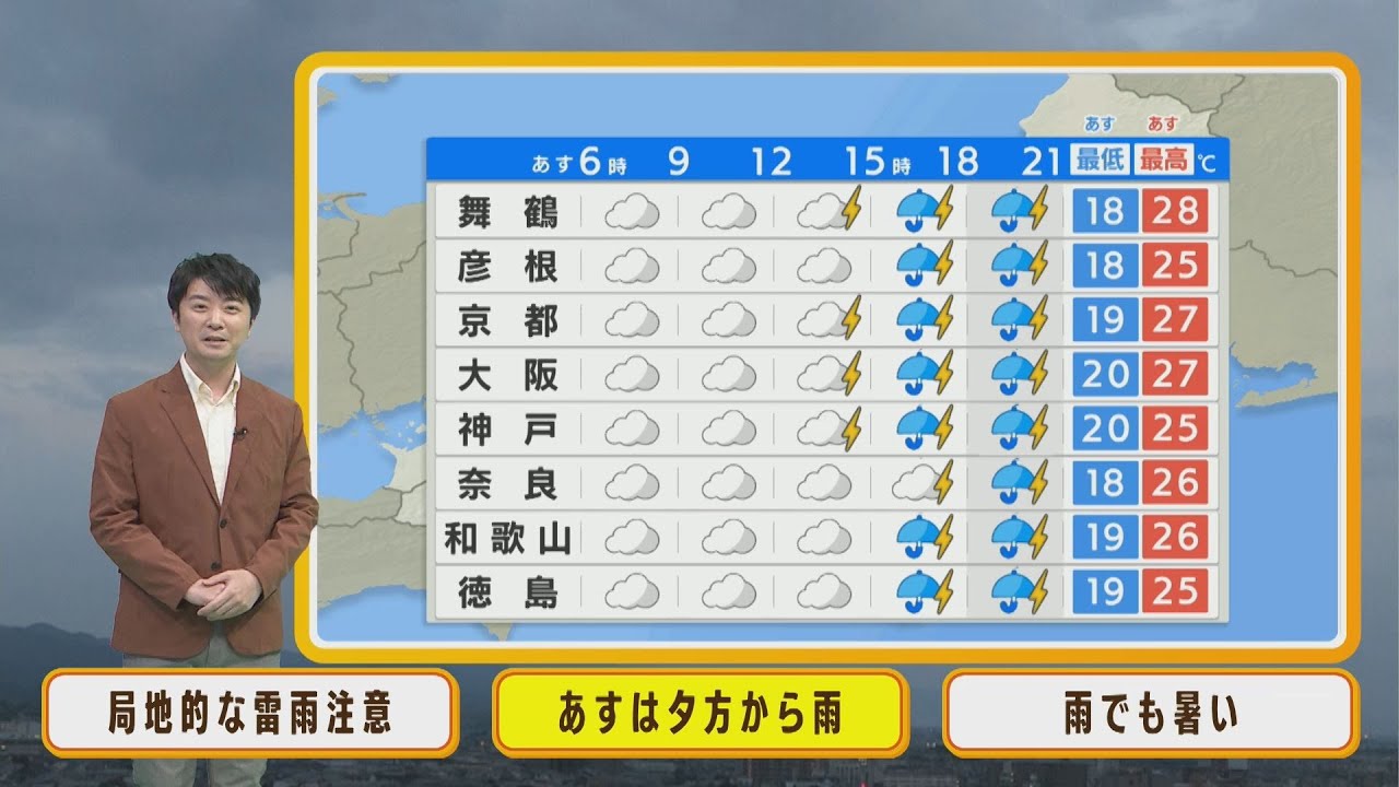【5月26日(木)】木曜日は天気下り坂　夕方からまとまった雨に大きめの傘を持って！【近畿地方】