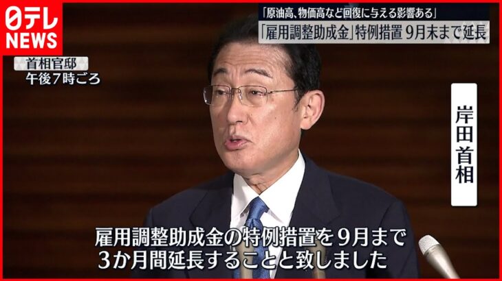 【雇用調整助成金】特例措置を9月まで延長 岸田総理が表明