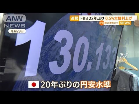 FRB　22年ぶり“0.5％”大幅利上げ・・・専門家「今後も円安進みやすい時間帯続く」(2022年5月5日)